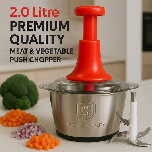 2.0L Premium Push Chopper – 4 Blades Stainless Steel Meat & Vegetable Cutter