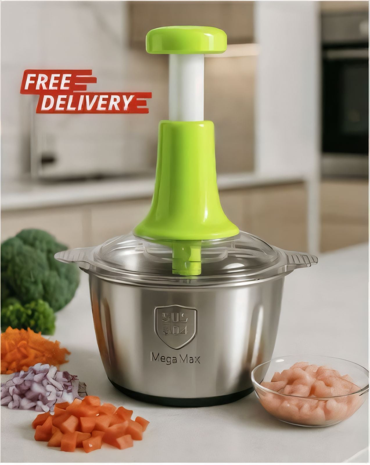 2.0L Premium Push Chopper – 4 Blades Stainless Steel Meat & Vegetable Cutter