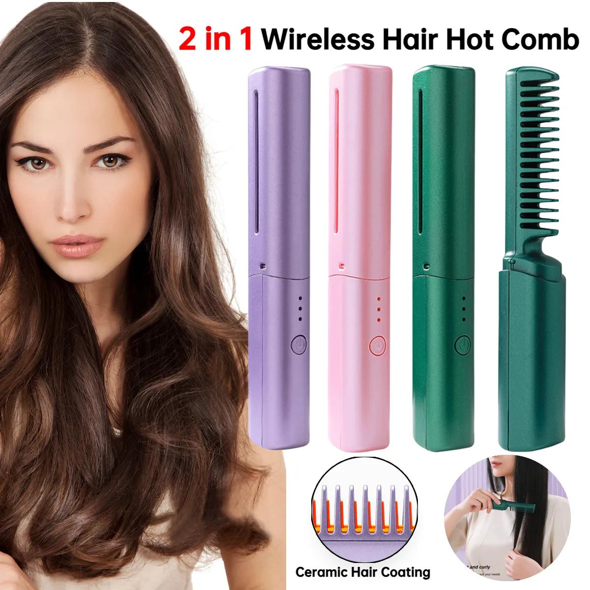 Rechargeable Wireless Heat Comb โ Portable Hair Straightening Brush