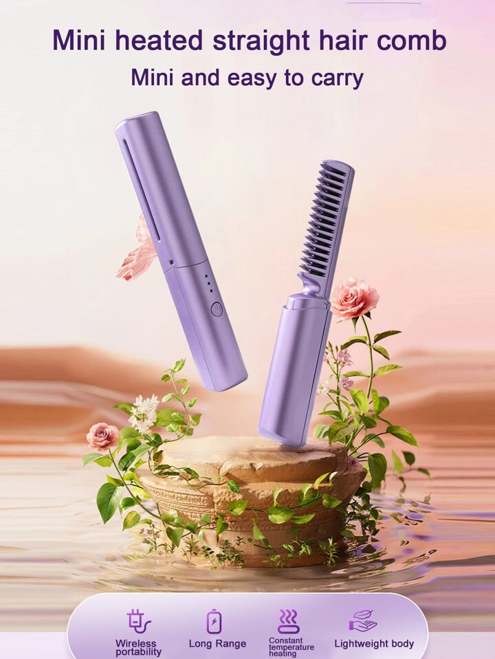 Rechargeable Wireless Heat Comb – Portable Hair Straightening Brush