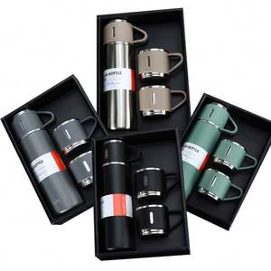 Stainless Steel Vacuum Flask Set (3 Cups) | Hot & Cold Insulated Bottle