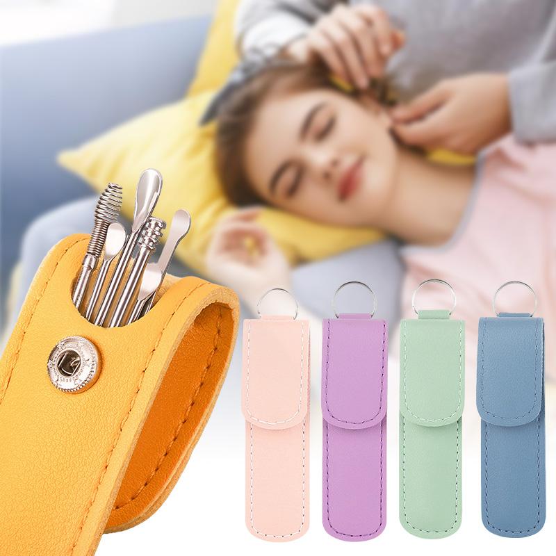 Ear Wax Cleaning Tools Kit – Stainless Steel Curette Set with Leather Pouch