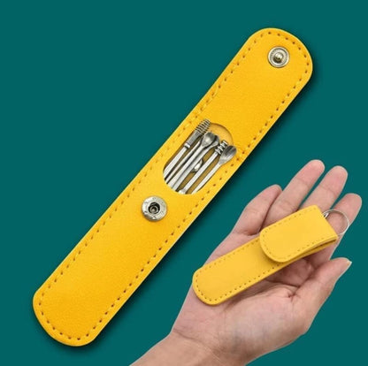 Ear Wax Cleaning Tools Kit – Stainless Steel Curette Set with Leather Pouch