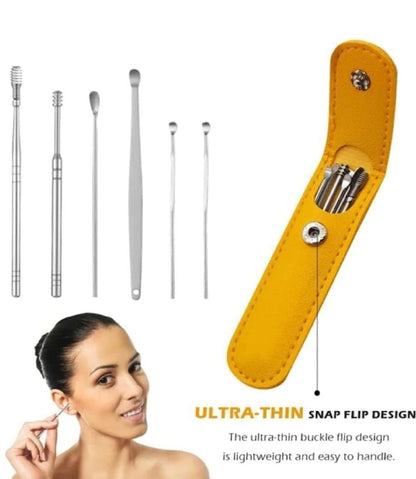 Ear Wax Cleaning Tools Kit – Stainless Steel Curette Set with Leather Pouch