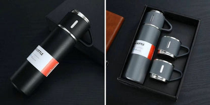 Stainless Steel Vacuum Flask Set (3 Cups) | Hot & Cold Insulated Bottle