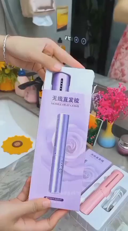Rechargeable Wireless Heat Comb – Portable Hair Straightening Brush