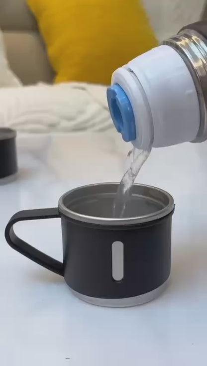 Stainless Steel Vacuum Flask Set (3 Cups) | Hot & Cold Insulated Bottle
